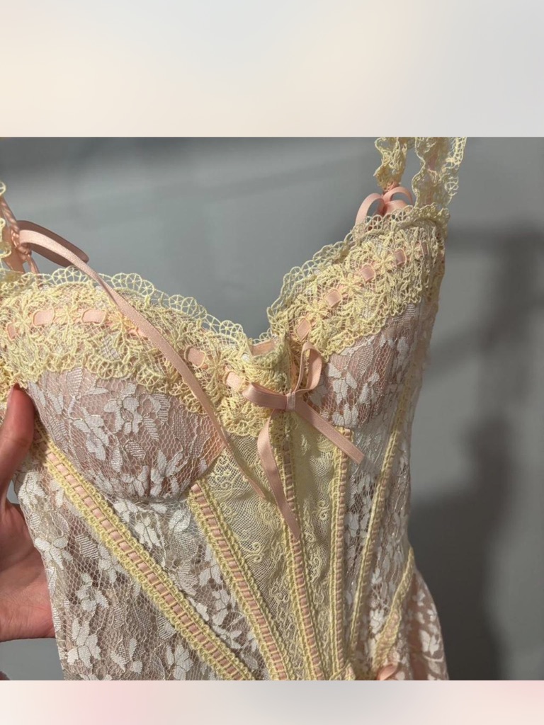 Delicate Lace Corset Teddy - Pink & Cream